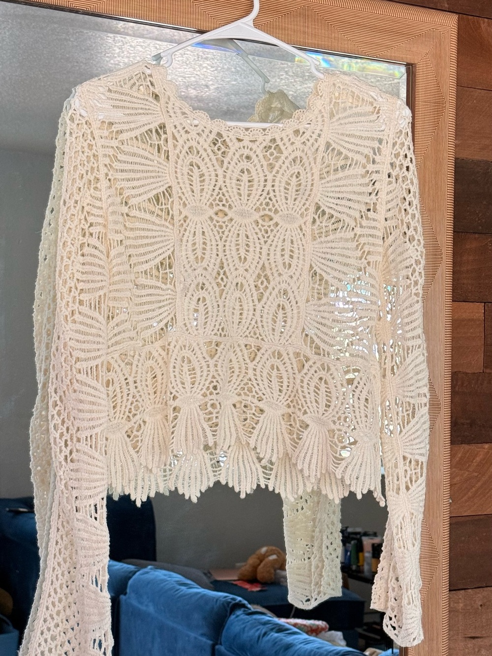 Rebellion Cream Open Crochet Knit Long Sleeve Top